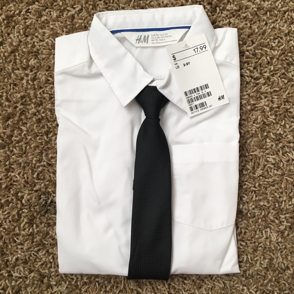 H&M boys white dress shirt with black tie